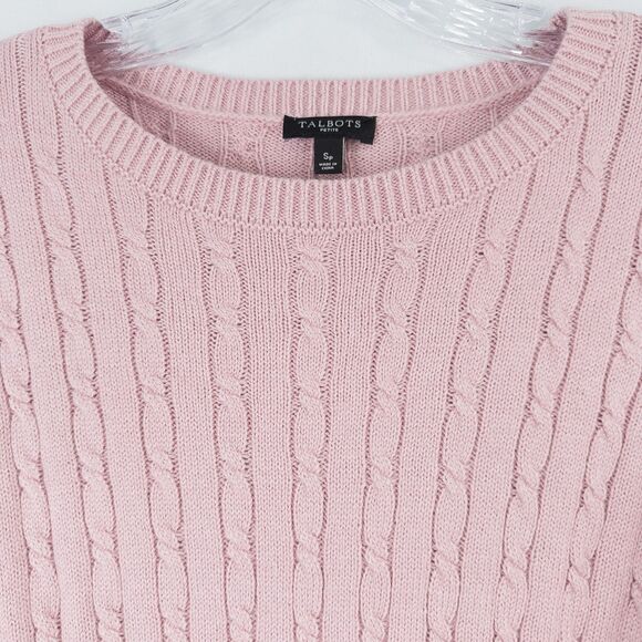 Talbots Button Cuff Cable Knit Sweater Womens Petite Small Pink Preppy Soft Girl - Picture 5 of 13